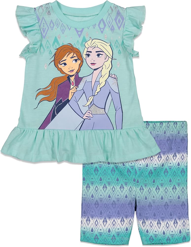 Disney Frozen Princess Anna Elsa Baby Girls T-Shirt and Shorts Outfit Set Infant to Little Kid