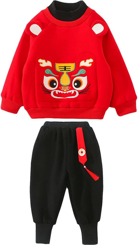 Little Girls Boys Kids Two Piece Winter Warm Spring Festival Tiger Lunar Asian Year Tang Suit Outfits Set Clothes