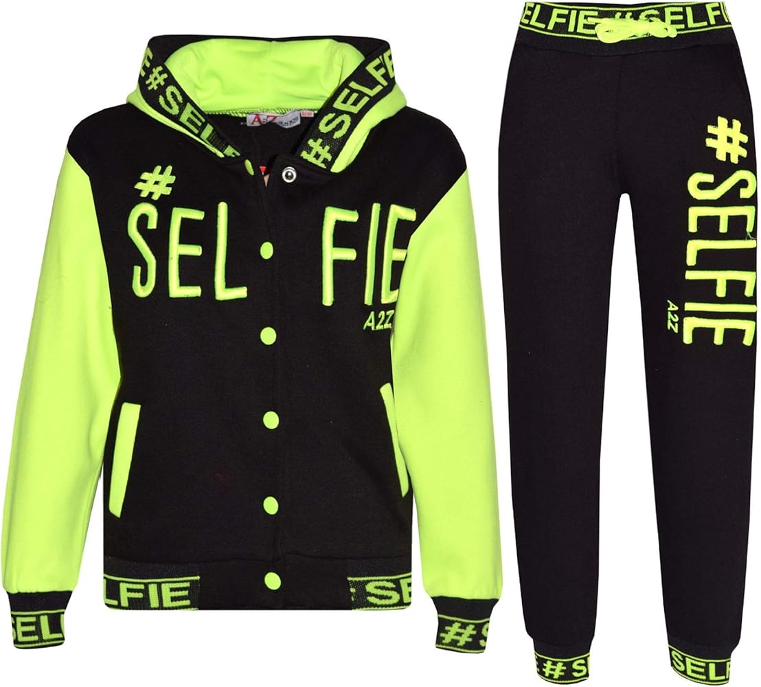 A2Z Kids Girls Boys Tracksuit Designer's #Selfie Embroidered Jogging Suit Top Bottom