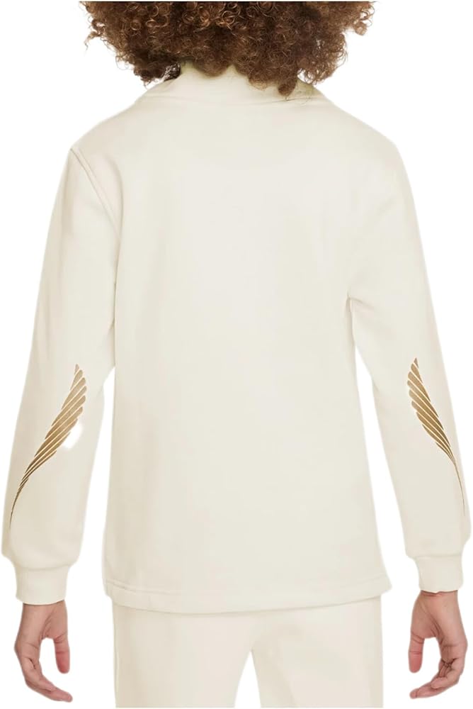 Nike Sportswear Club Fleece Girls Long-Sleeve Funnel-Neck Top (US, Alpha, X-Large, Regular, Coconut Milk/Metallic Gold)