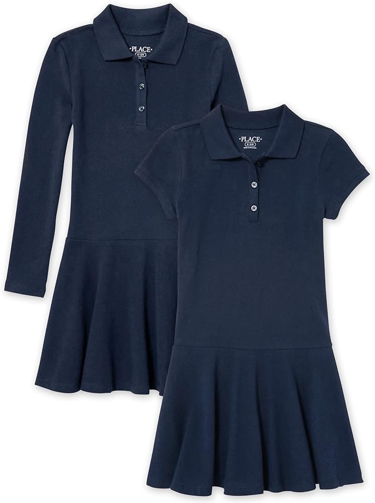 The Children's Place Girls' Short Long Sleeve Pique Polo Dress