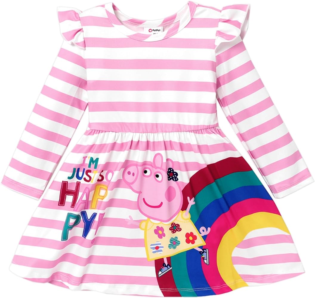 Peppa Pig Toddler Girl Dress Striped Long-Sleeve Casual Dress Denimblue 2-6 Years