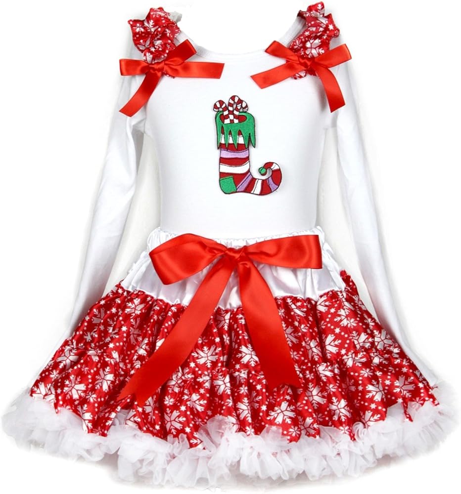 Petitebella Christmas Dress Xmas Sock White Cotton L/s Shirt Red Snowflake Skirt Outfit 1-8y