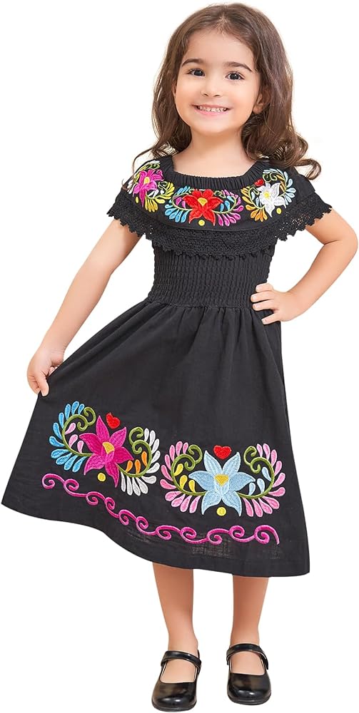 Mexican Dress for Girls Traditional Vestidos Mexicanos Cinco de Mayo Embroidered Dresser Toddler Kids