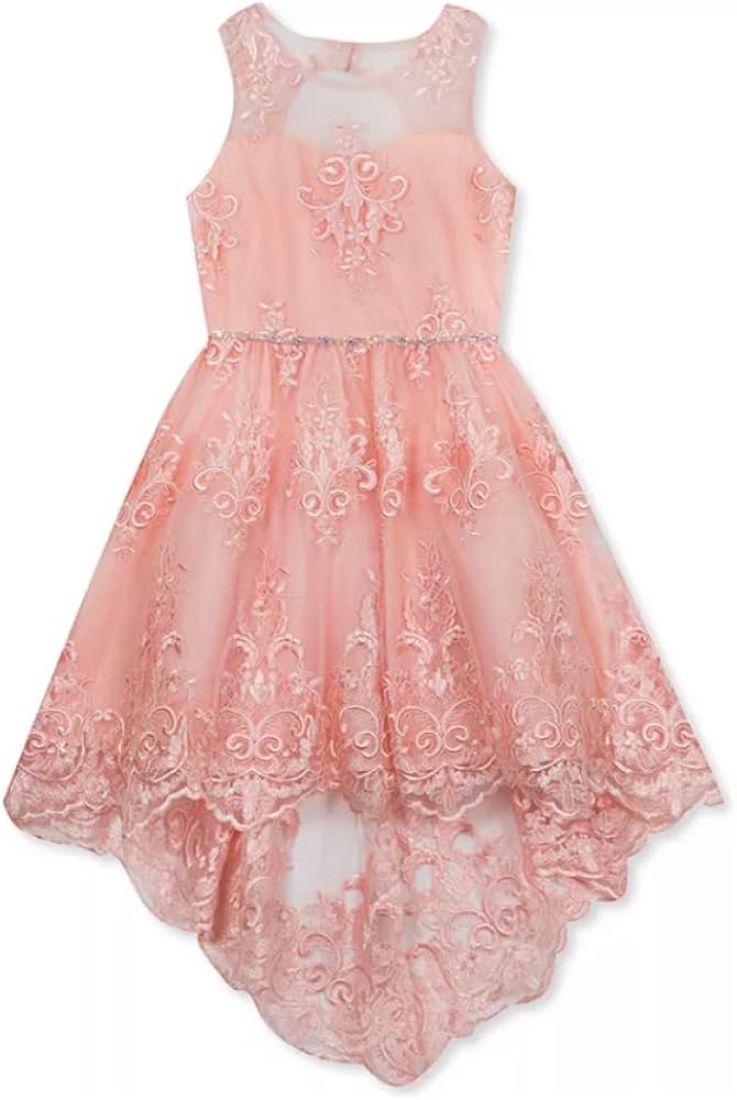 Rare Editions Big Girls Lace Illusion Dress, Blush, 16