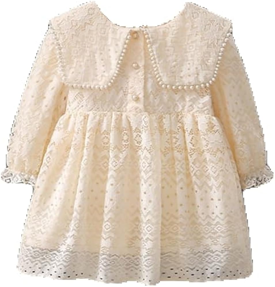 Kids Girls' Dress Solid Color Long Sleeve Formal Party Cute Cotton Spring Fall 3-7