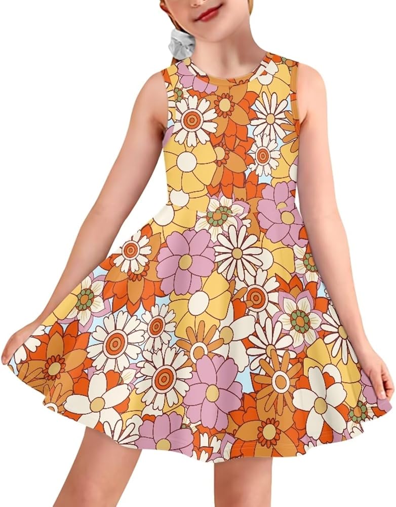 Coloranimal Girl Sleeveless Midi Dresses A Line Twirly Skater Dresses for 3-16 Age