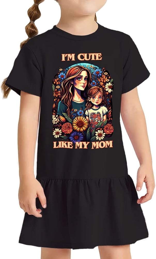 I'm Cute Like My Mom Toddler Rib Dress - Adorable Design Girls' Dress - Printed Toddler Dress