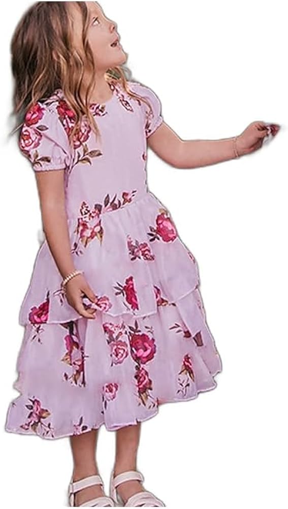 Toddler Girls' Dress Floral Dress Leaf Floral Rose Short Sleeve Outdoor Ruffle Puff