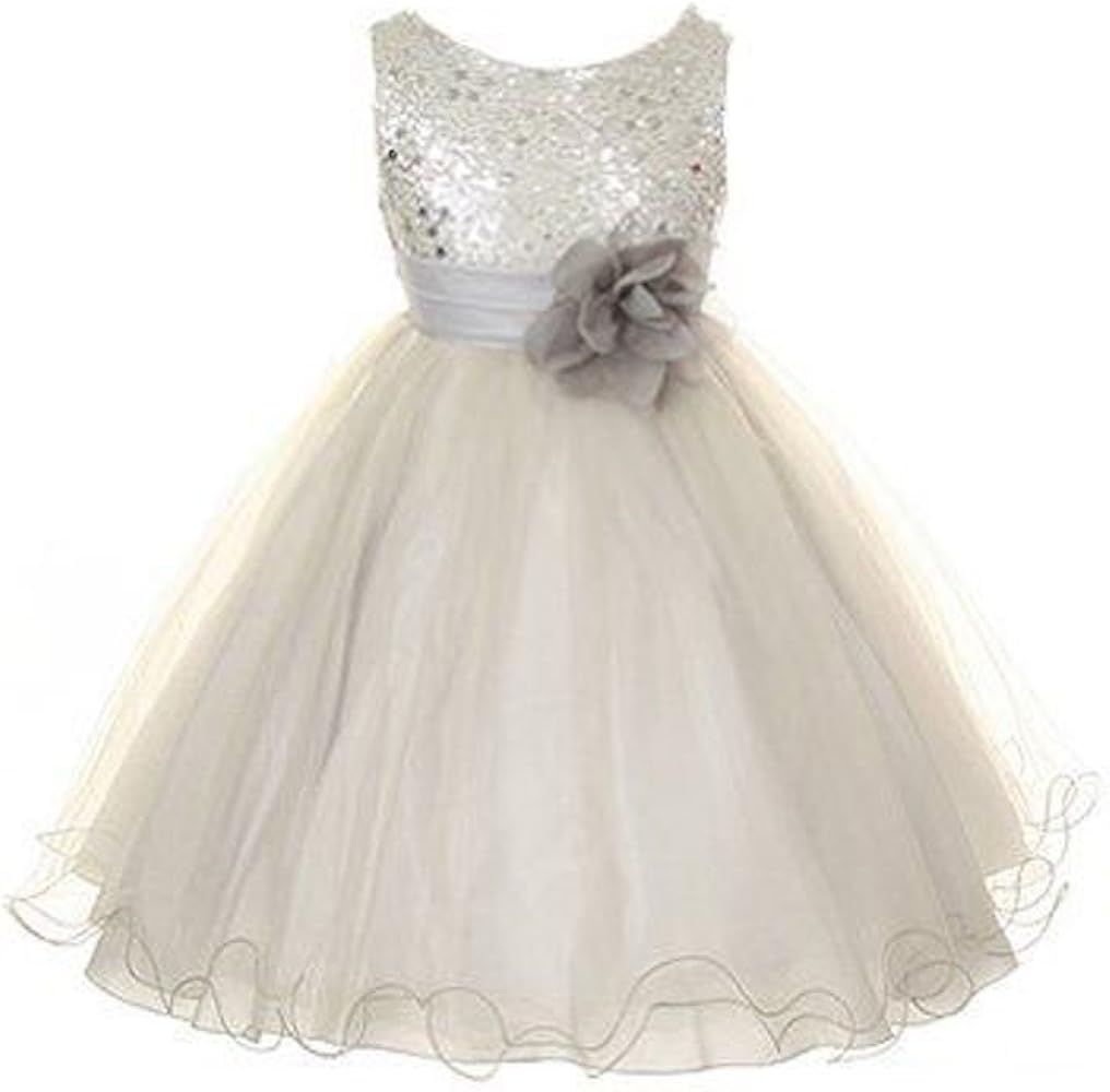 Kid's Dream Girls' Sequin Mesh Flower Girl Dress Big Girls'