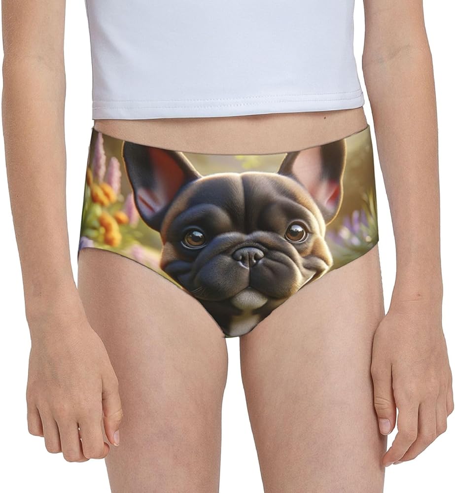 Augenstern Cotton Underwear French-Bulldog-Grasslands-Flower Girls'Briefs Soft Underpants