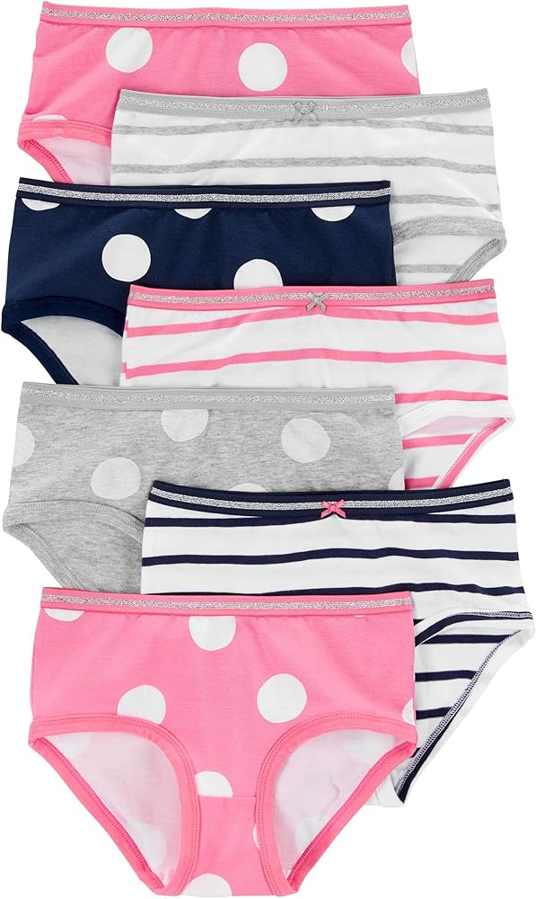 Carter's Little Girls Stretch Cotton Underwear 7, Pink(3k589510)/Grey, 14