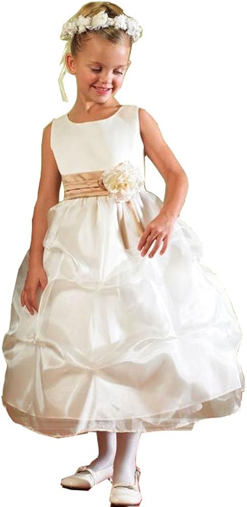 Girls Ivory/tan Flower Girl Pageant Dress Size 12