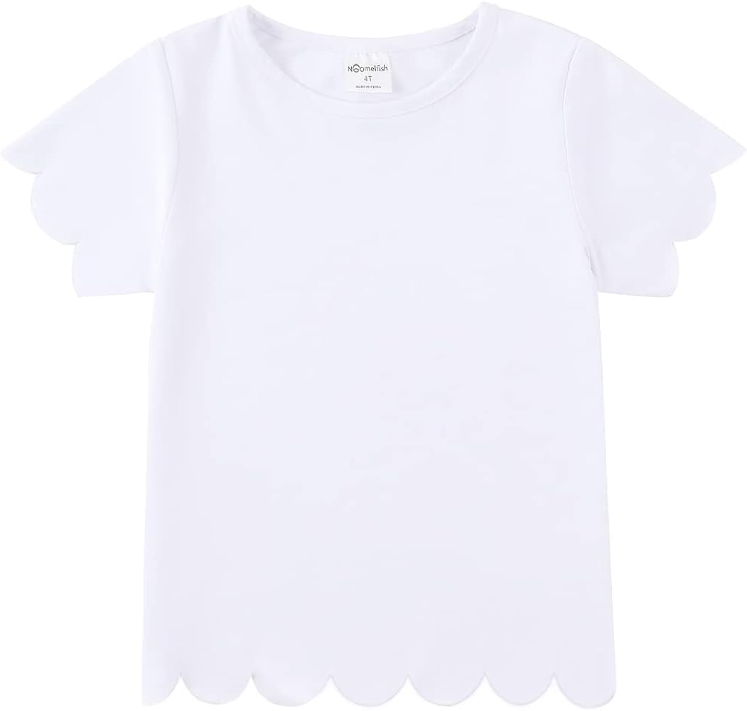 Noomelfish Girls Short Sleeve Scalloped Edge T-Shirts Casual Cute Summer Tee Tops Blouse (5-12 Years)