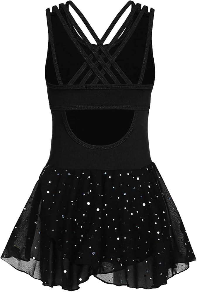 Zaclotre Gymnastics Leotards for Girls Criss Cross Strap Shiny Ballet Dance Dresses Hollow Back Skirted Ballerina Costume