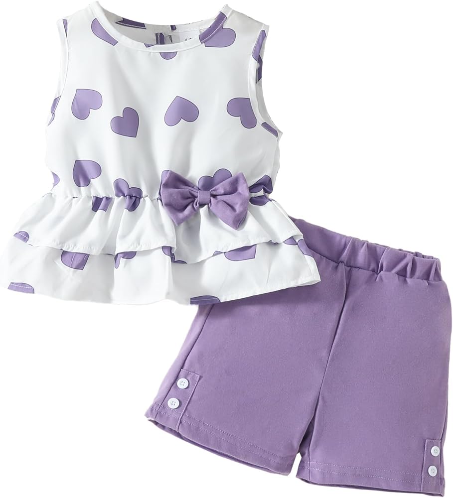 Kids Girl Clothes Heart Print Sleeveless Top and Shorts Baby Girl Summer Outfits Short Set