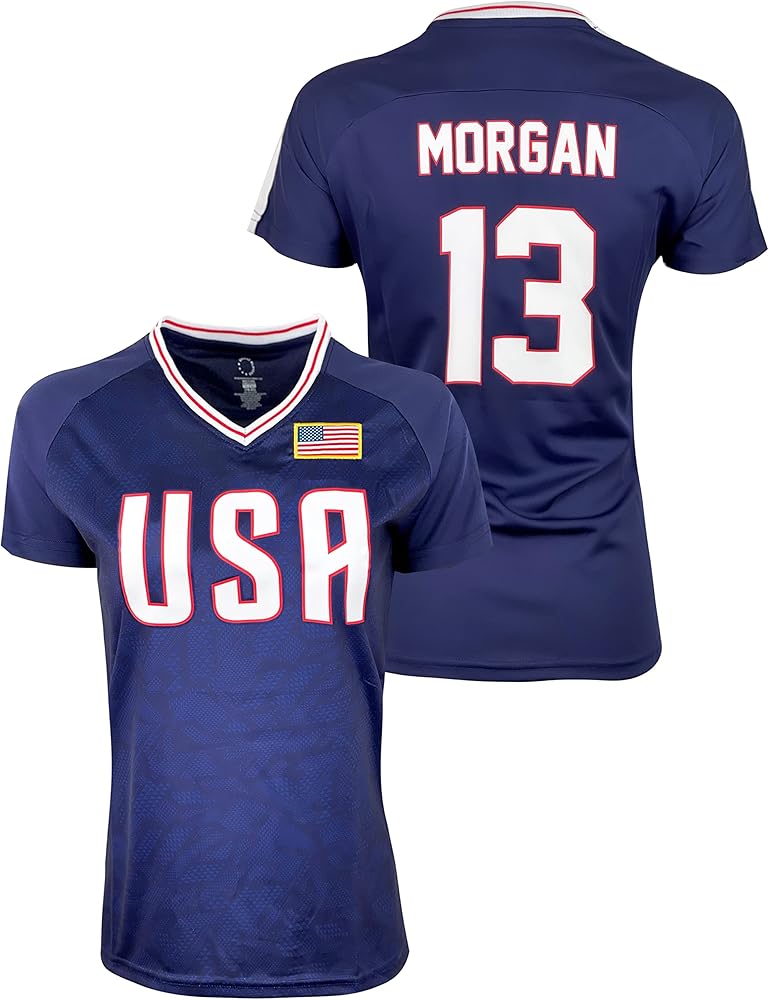 USWNT Player T Shirt Blue, Girls’ Official U.S. Women’s National Soccer Team Association USA Flag Football Tee Top Alex Mor