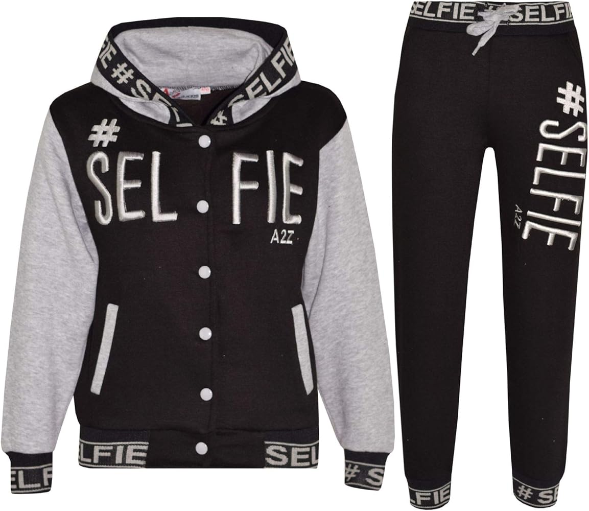 A2Z Kids Boys Girls Tracksuit Designer #Selfie Embroidered Jogging Suit Top & Bottom