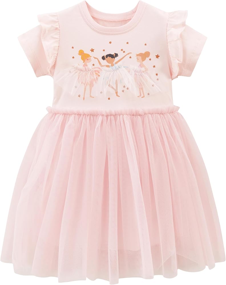 Little Girls Short Sleeve Dresses Easter Summer Cotton Casual Party Pink Tutu Dress for 1-7 Years Kids