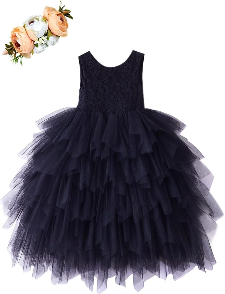 Cilucu Baby Girls Maxi Dress Tutu Sleeveless Flower Girls Dresses V-back A-lined