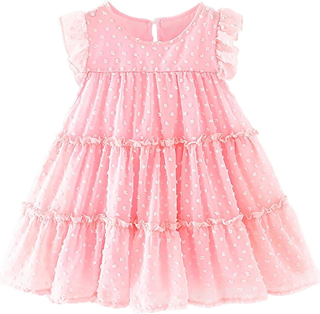 Toddler Girls Ruffle Dress Sleeveless Flower Girls Swiss Dot Flowy Pleated Party Dress Size 1-6T