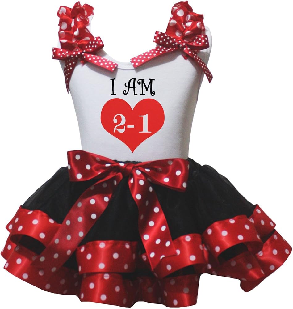 Petitebella I Am 1 Year Old Heart Shirt Red White Dots Black Petal Skirt Nb-8y