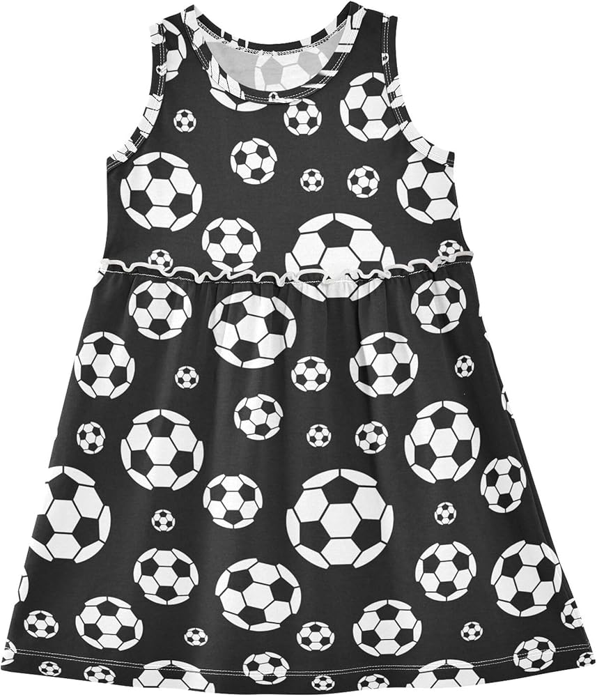 Sports Black White Soccer Ball Summer Girl Dresses Toddler Girls Outfits Clothes Size 2t-8Y