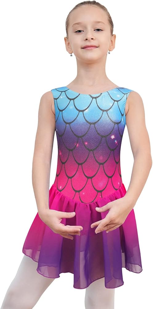 EQSJIU Gymnastics Skirted Leotards for Girls Ballet Tutu Dance Dress Leopard Mermaid Unicorn Gymnastic Skirt