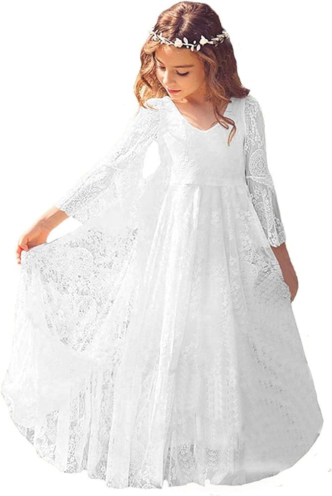 Fancy Long Sleeves First Communion Dress 0-12 Year Old Off-White Size 8