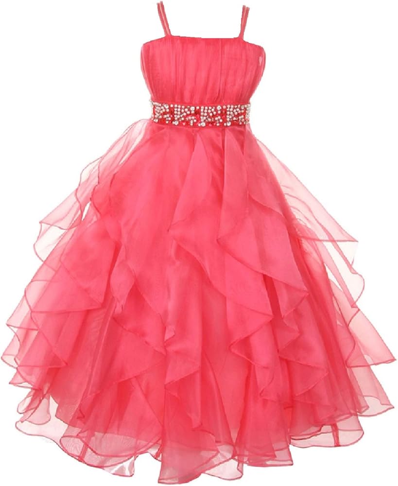 Dreamer P Sleeveless Fabulous Ruffled Rhinestone Pageant Flower Girl Dress