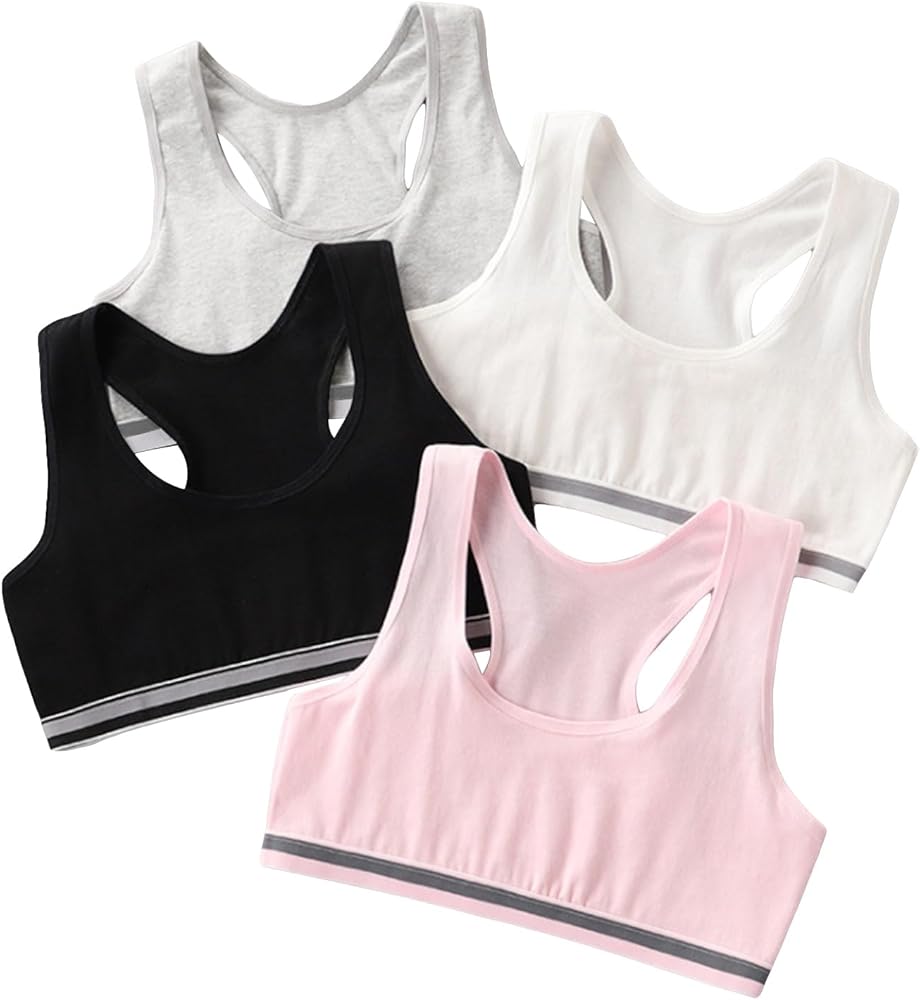 Milumia Girl's 4 Pack Racerback Crop Tank Tops Contrast Trim Basic Undershirts Training Bras