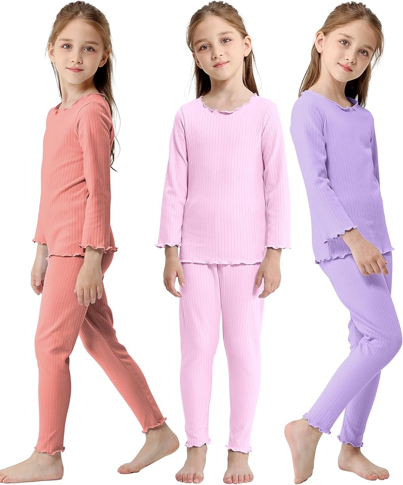 Resinta 3 Pack Kids Thermal Underwear Set Toddler Soft Girls' Top and Long Johns Winter Base Layer Top & Bottom