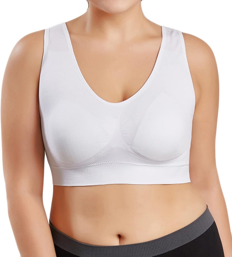 SMIDOW Womens Plus Size Ultra-Thin Large Bra Yoga Bra with Removable Pads Comfort Bralettes Wireless Push Up Bra