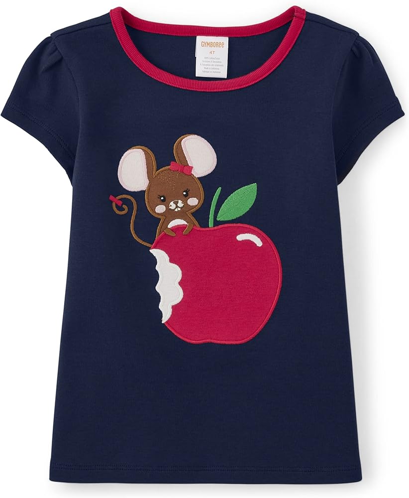 Gymboree Girls' and Toddler Fall and Holiday Embroidered Graphic Short Sleeve T-Shirts