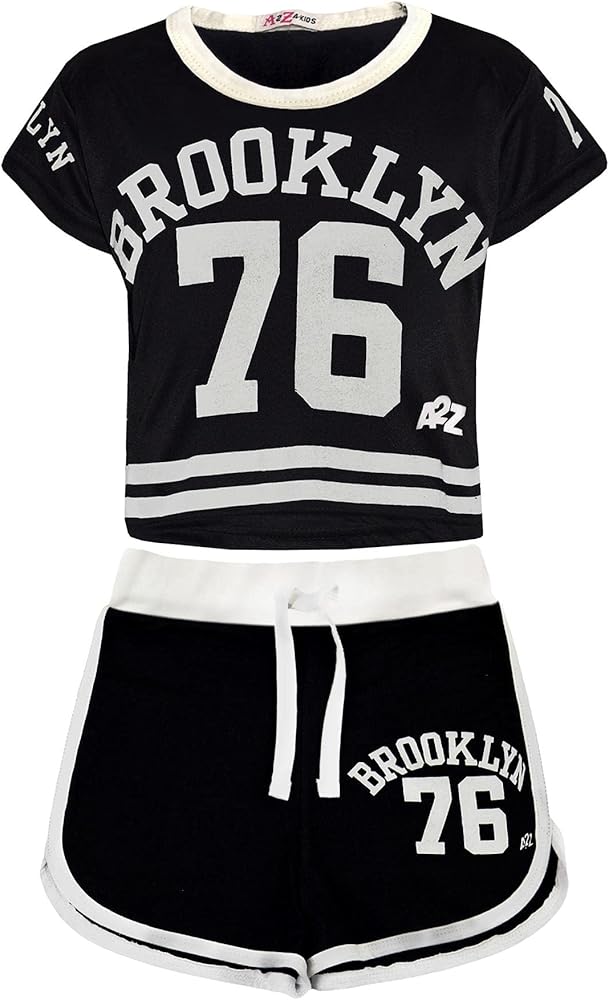 Kids Girls Shorts Brooklyn 76 Black Crop Top Hot Short Pant Summer Clothing Sets