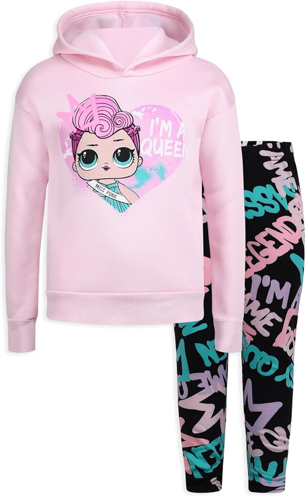 L.O.L. Surprise! Miss Punk Girls 2 Piece Hoodie and Legging Set for Little Kids to Big Kids – Pink