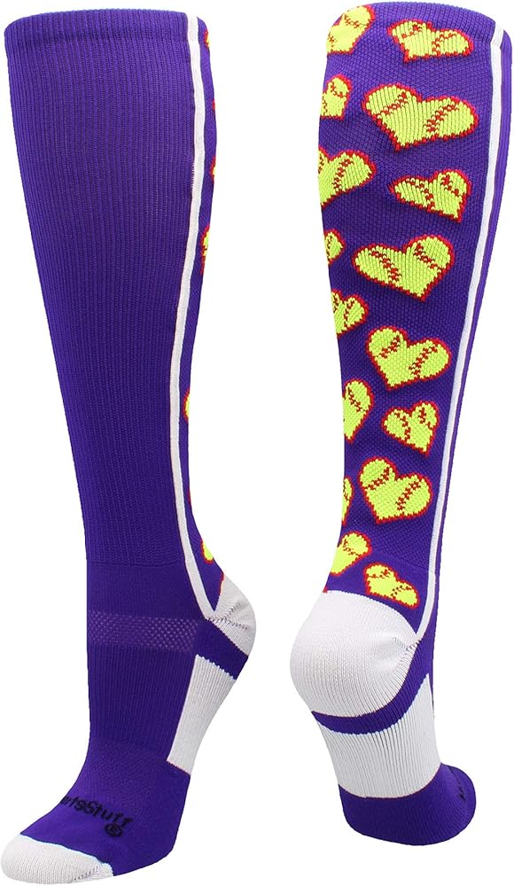 MadSportsStuff Softball Socks with Love Softball Hearts for Girls or Women Youth and Adult Over the Calf Gift Accessories