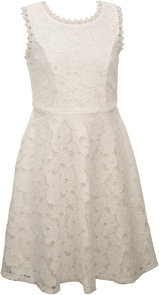 Bonnie Jean Girls 7-16 White Knit Lace Textured Woven Skater Dress