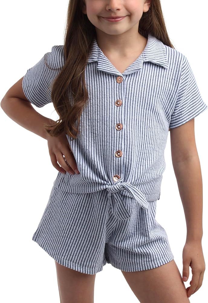 Vince Camuto Girls' Shorts Set - 2 Piece Girls Summer Shorts and Button Down Shirt - Cute Summer Outfit for Girls (7-12)