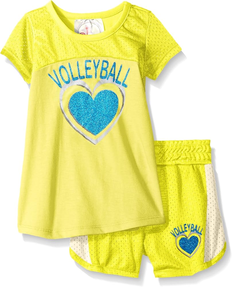 Dream Star Girls' Toddler S/s Yoke Tee with Mesh Short with Screen 2 Pc Set