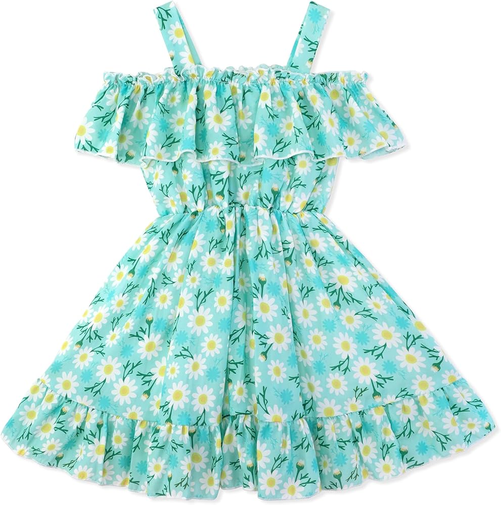 Toddler Baby Girls Back to School Dress Outfits Chiffon Strap Ruffle Dresses Fancy Daisy Toddler Girls Summer Dress