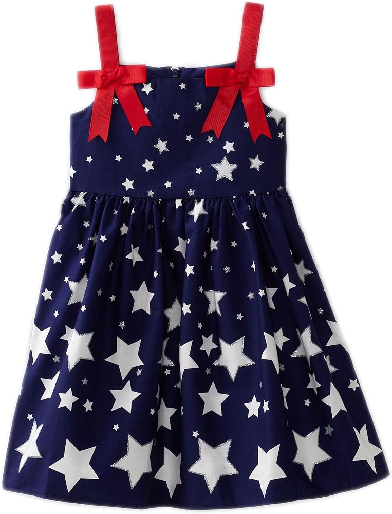 Bonnie Jean Girls Star Print 4th of July Sun Dress, Navy, 2T - 4T