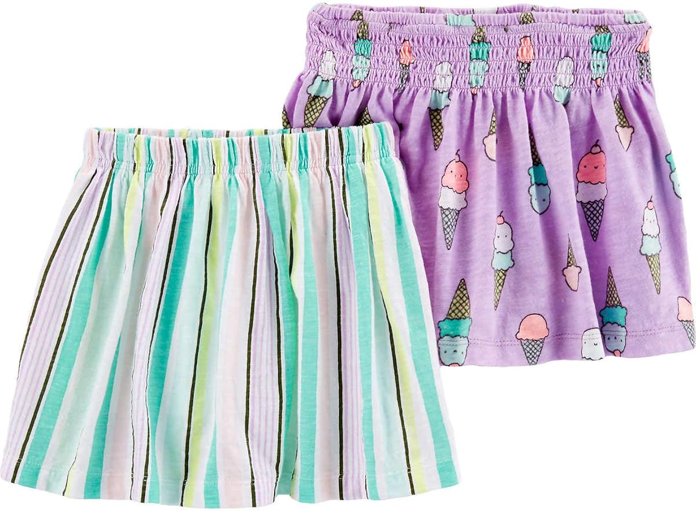 Carter's Little Girls Two-Piece Skort Set (Striped/Purple Ice Cream Cone, 2T)