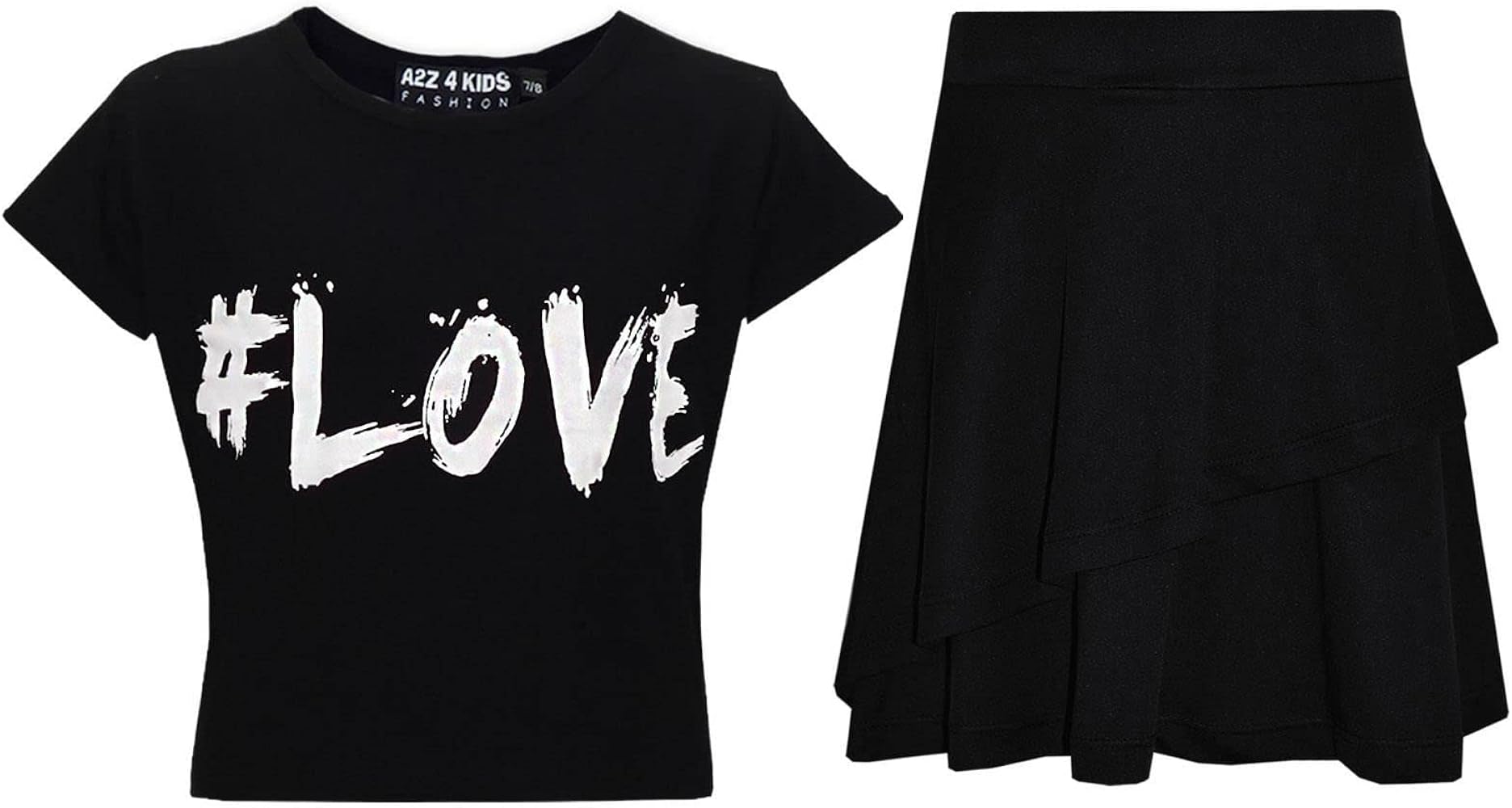 Girls Tops Kids Love Paris NYC #Selfie Crop Top & Double Layer Skater Skirt 7-13