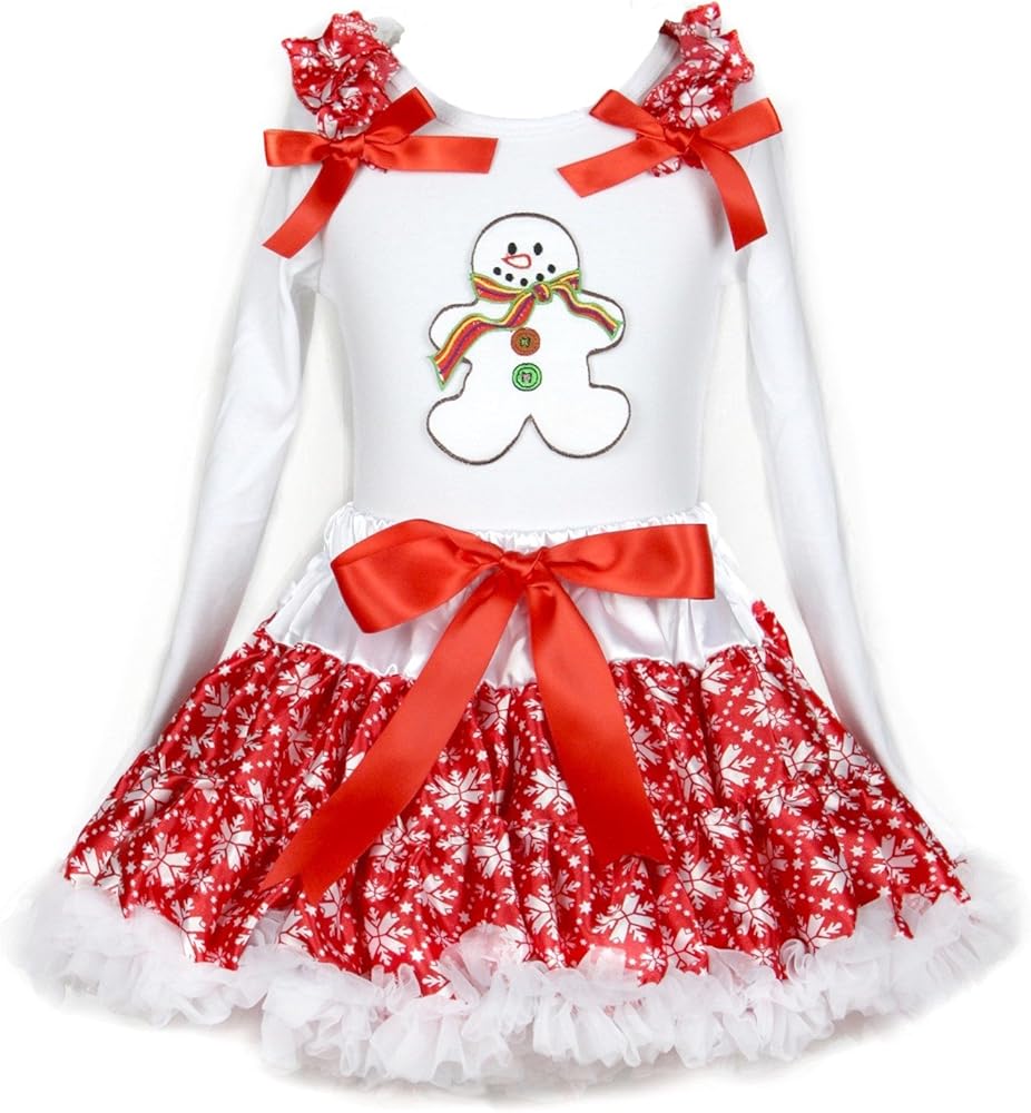 Petitebella Christmas Dress Ginger Snowman White L/s Shirt Red Snowflake Skirt Outfit 1-8y