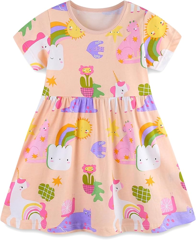 Toddler Girl Summer Dress Cotton Casual Short Sleeves Cute Easter Dresses Clothes Size 2-7T