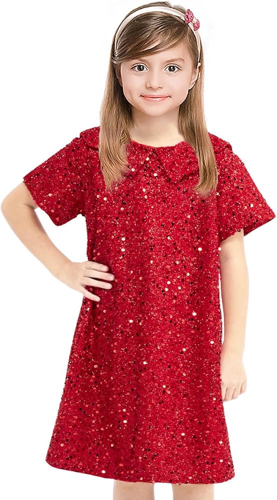 Sequin Dress for Girls Short Sleeve Back Zipper Party Birthday Bridesmaid Wedding Princess Prom Gown Red 3-4 Years Old