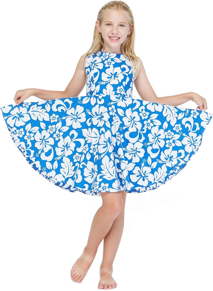 Girl Hawaiian Vintage Fit and Flare Dress in Flamingo in Love