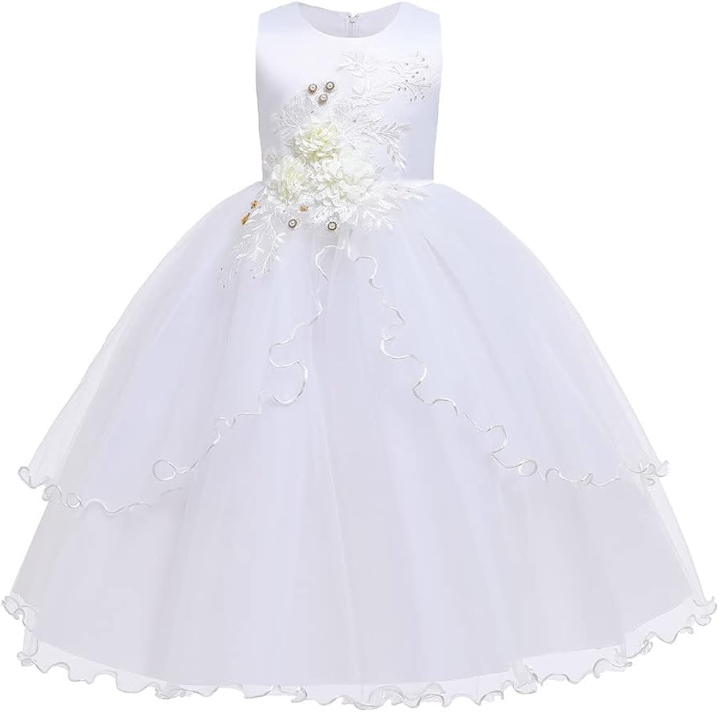 MYRISAM Flower Girls Embroidered Lace Wedding Dress Communion Formal Birthday Pageant Evening Party Long Tulle Gown