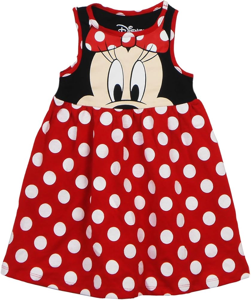 Disney Toddler Girls Minnie Face Dress, Red Polka Dot 3T